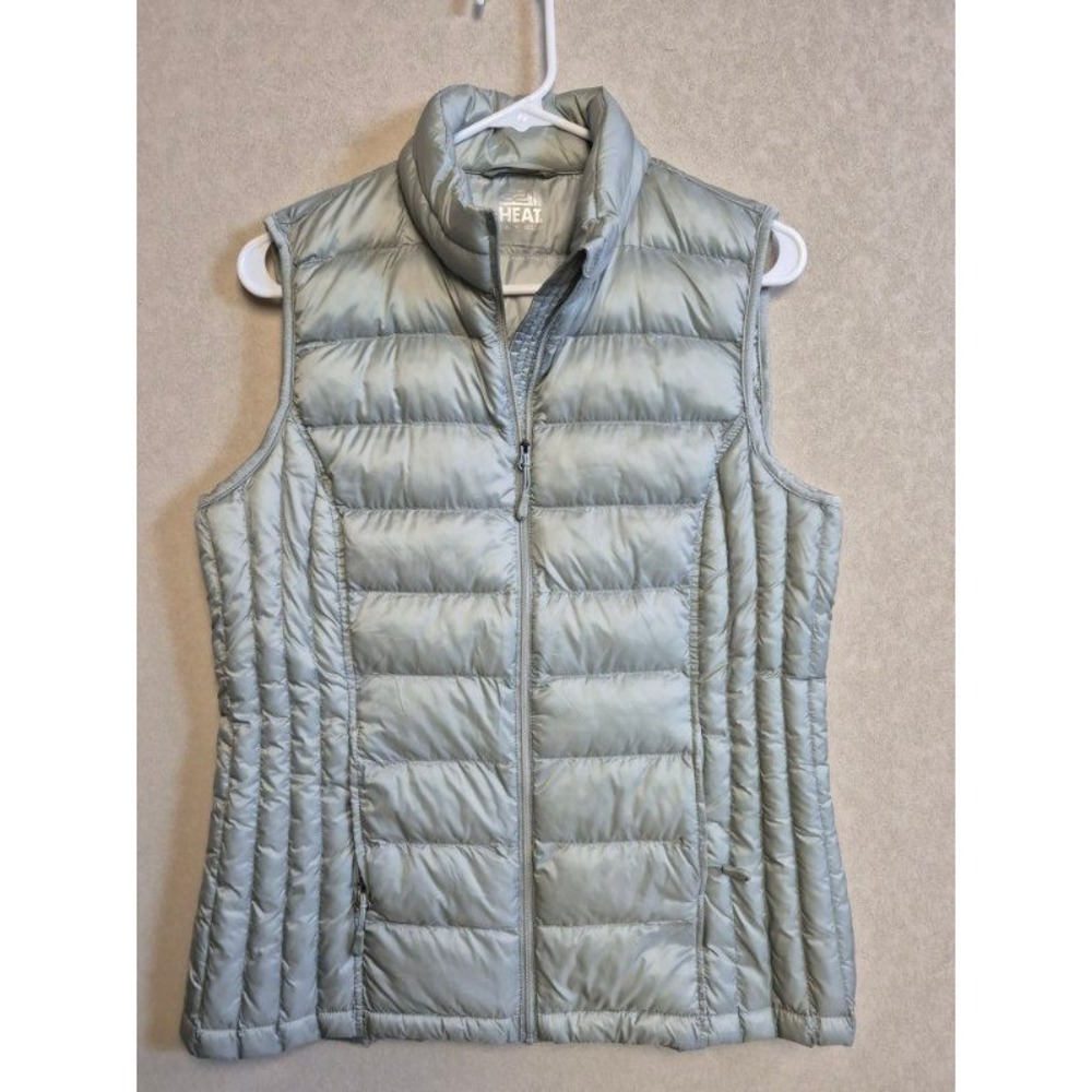 32 Degrees Heat Womens Puffer Vest Sage Green Quilted Full Zip Lightweight M